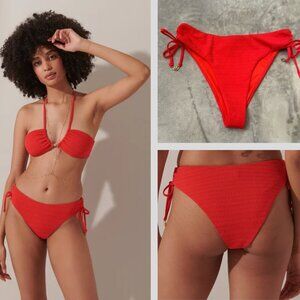New! Bluebella Red Shala High-Waist Ruched Tie Side Bikini Brief 10825